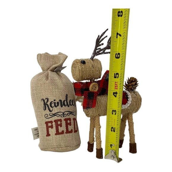 Christmas Reindeer Feed Sack Buffalo Check Set Rustic Farmhouse Holiday Decor - Picture 9 of 11